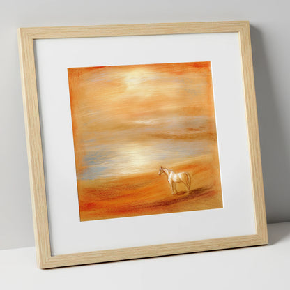 Amber Horizon horse landscape art print in natural frame
