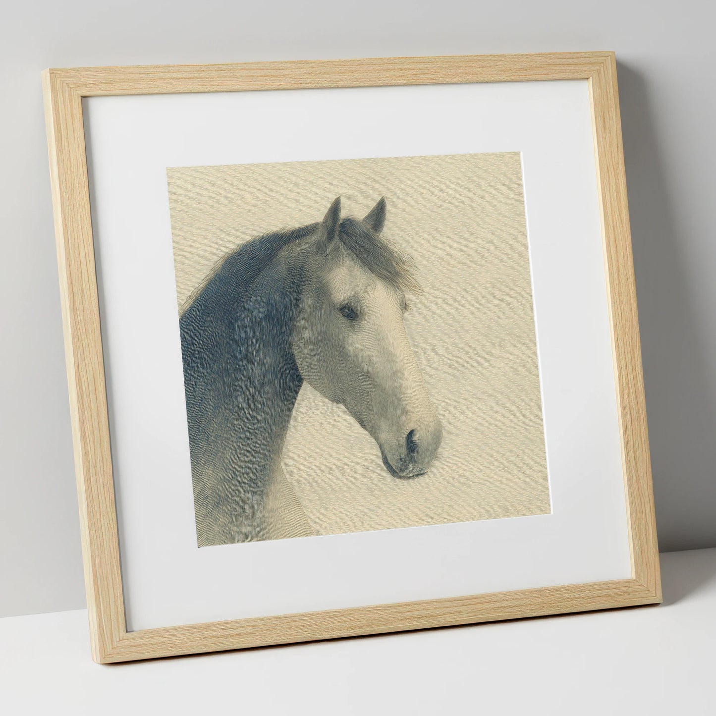 Vintage Slate Equine Profile horse breed art print in natural frame