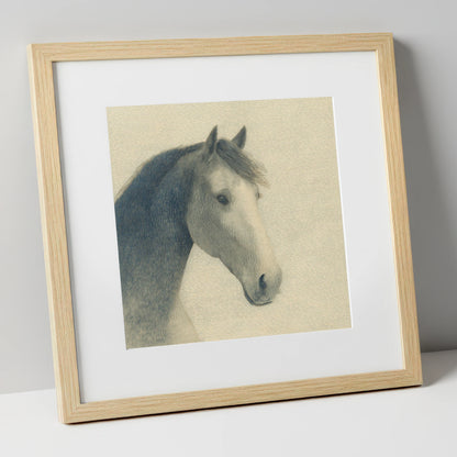 Vintage Slate Equine Profile horse breed art print in natural frame
