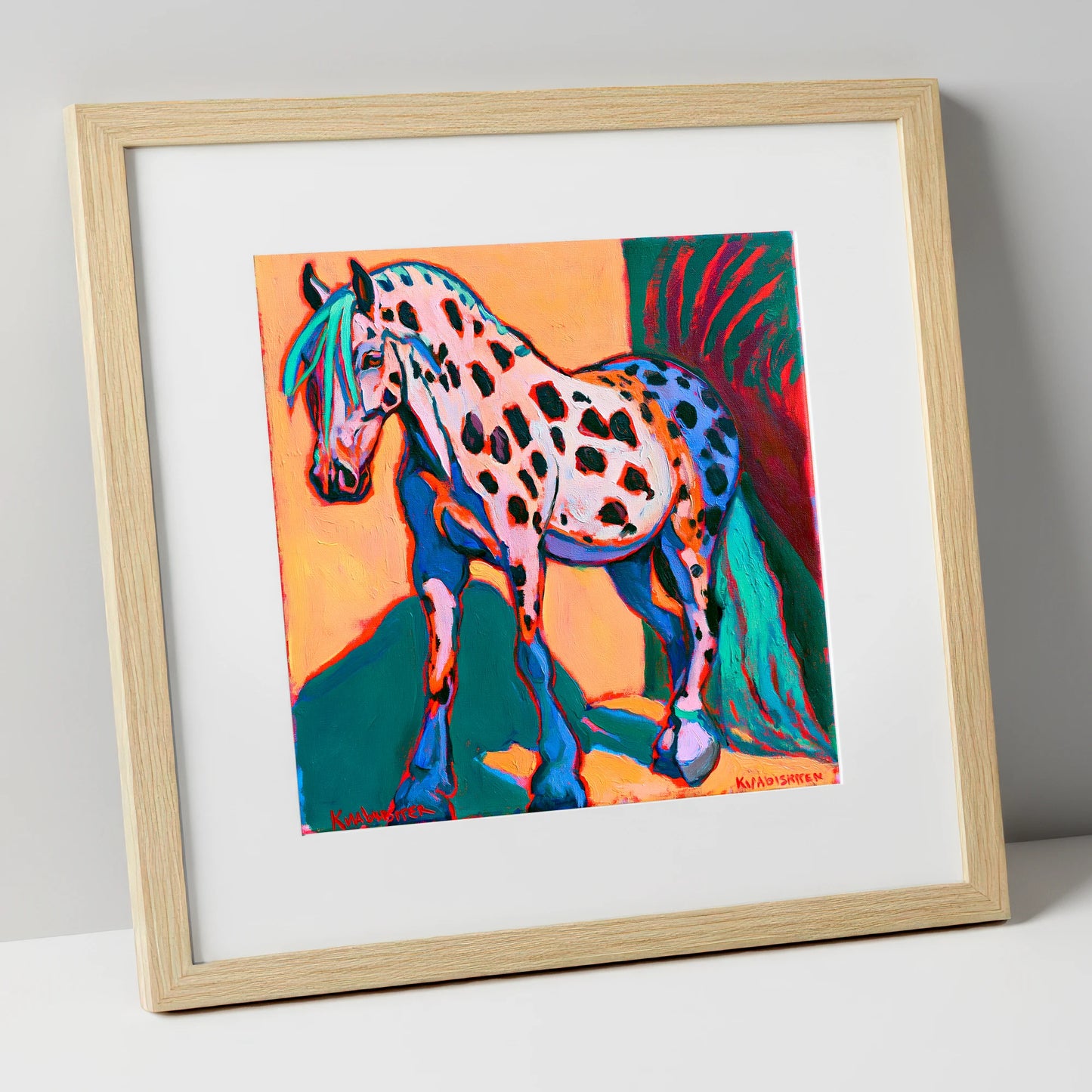 Colourful Spotted Knabstrupper Horse horse breed art print in natural frame