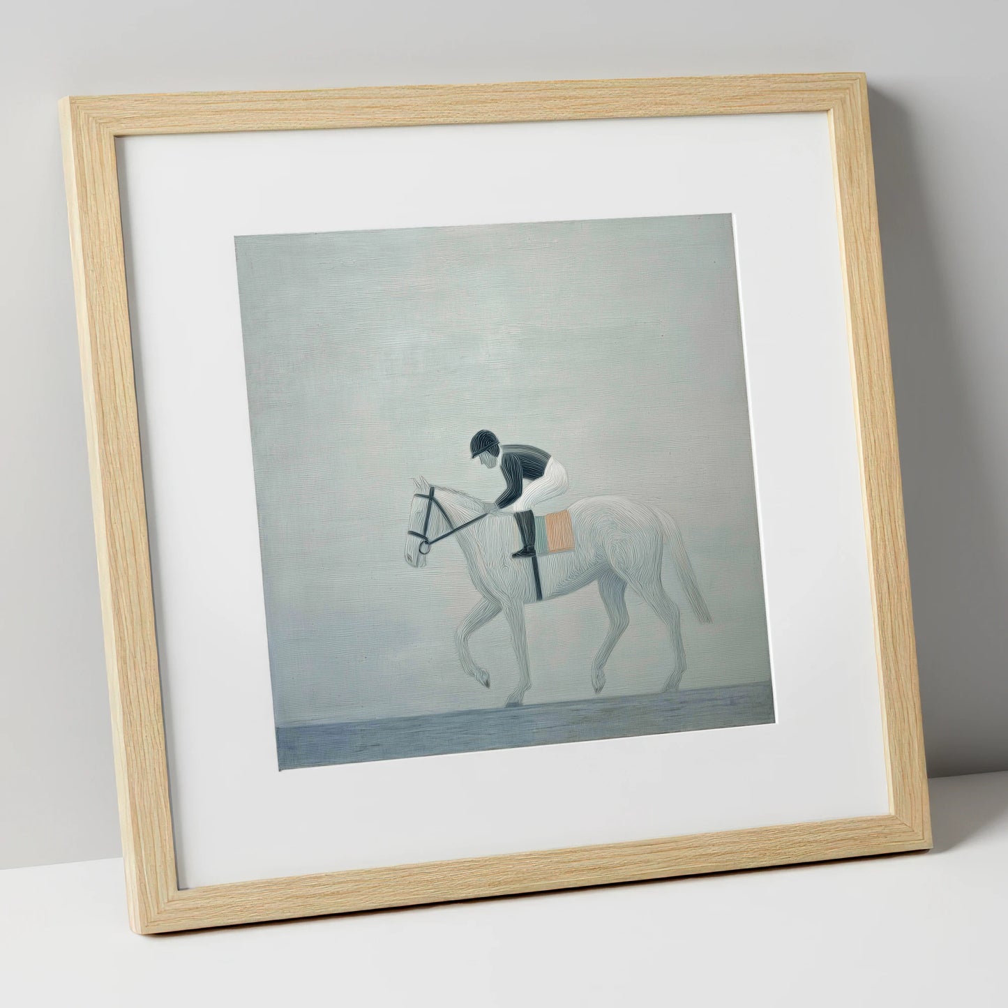 The Quiet Contender racing horse art print in natural frame