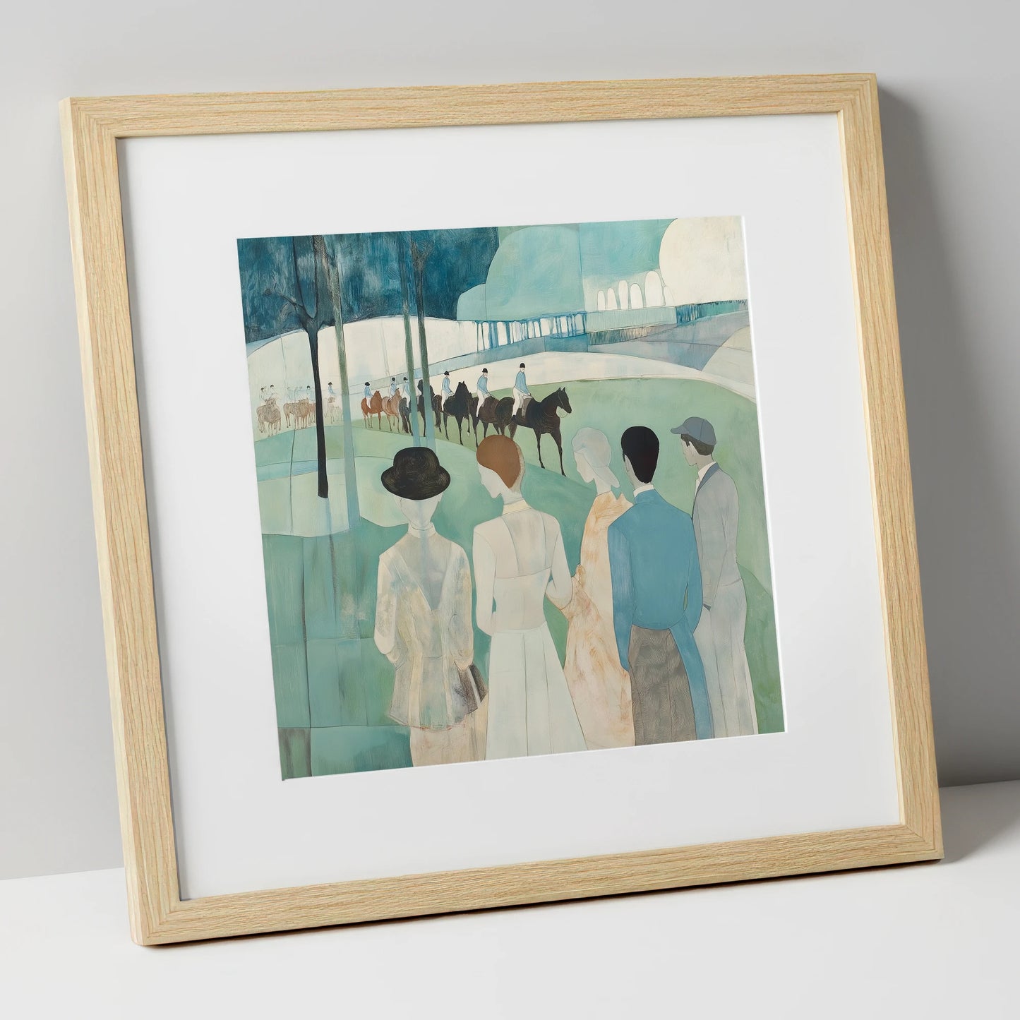 Before the Off racing horse art print in natural frame