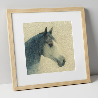 Serene Slate Profile horse portrait art print in natural frame