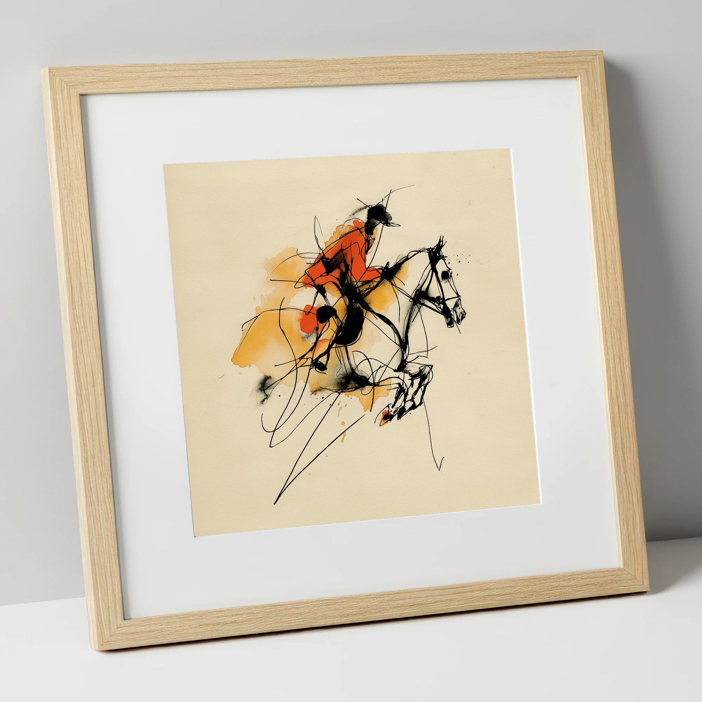 Vivid Leap show jumping horse art print in natural frame