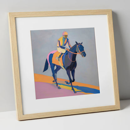Colours To The Post racing horse art print in natural frame