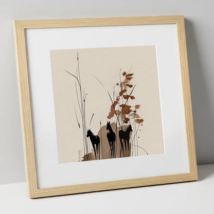 Serenity in the Reeds wild horses art print in natural frame