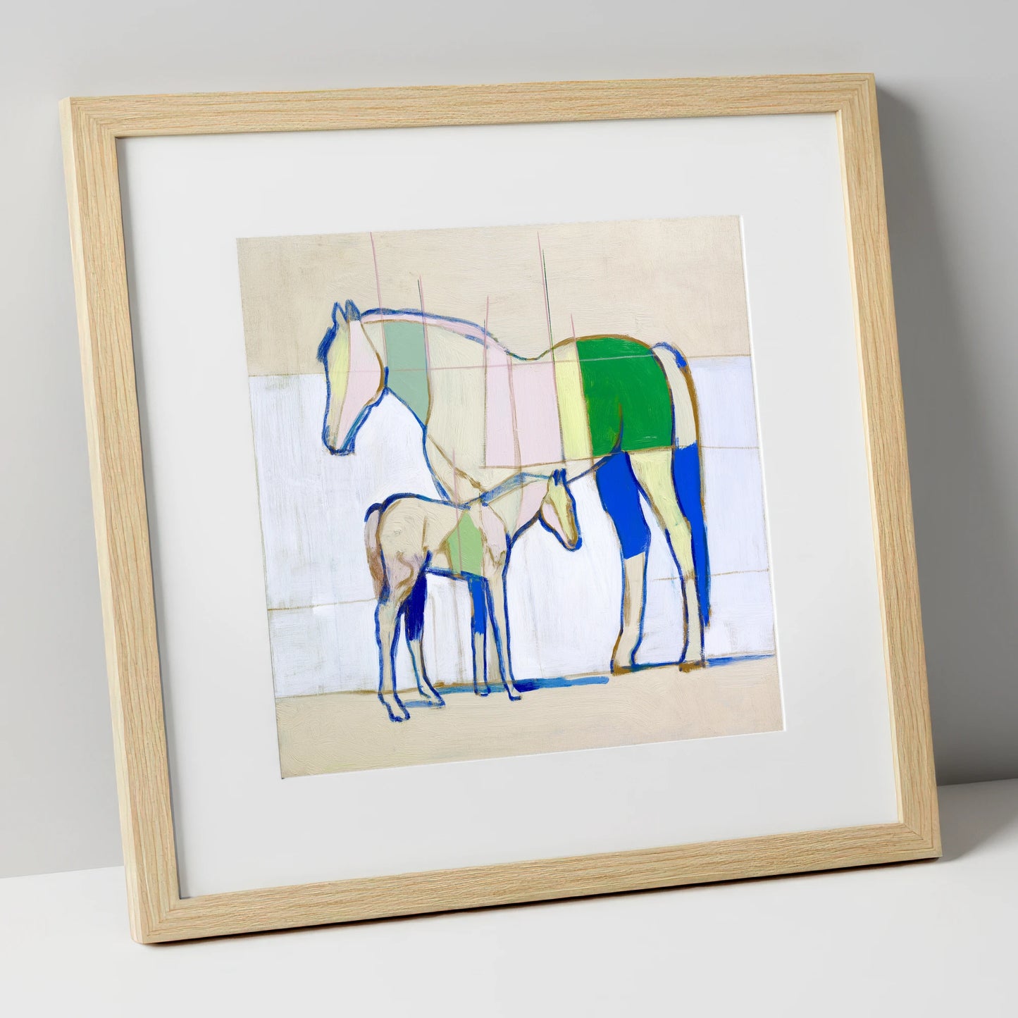 Structural Equine Harmony mare & foal art print in natural frame