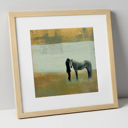The Quiet Bond horse & rider art print in natural frame