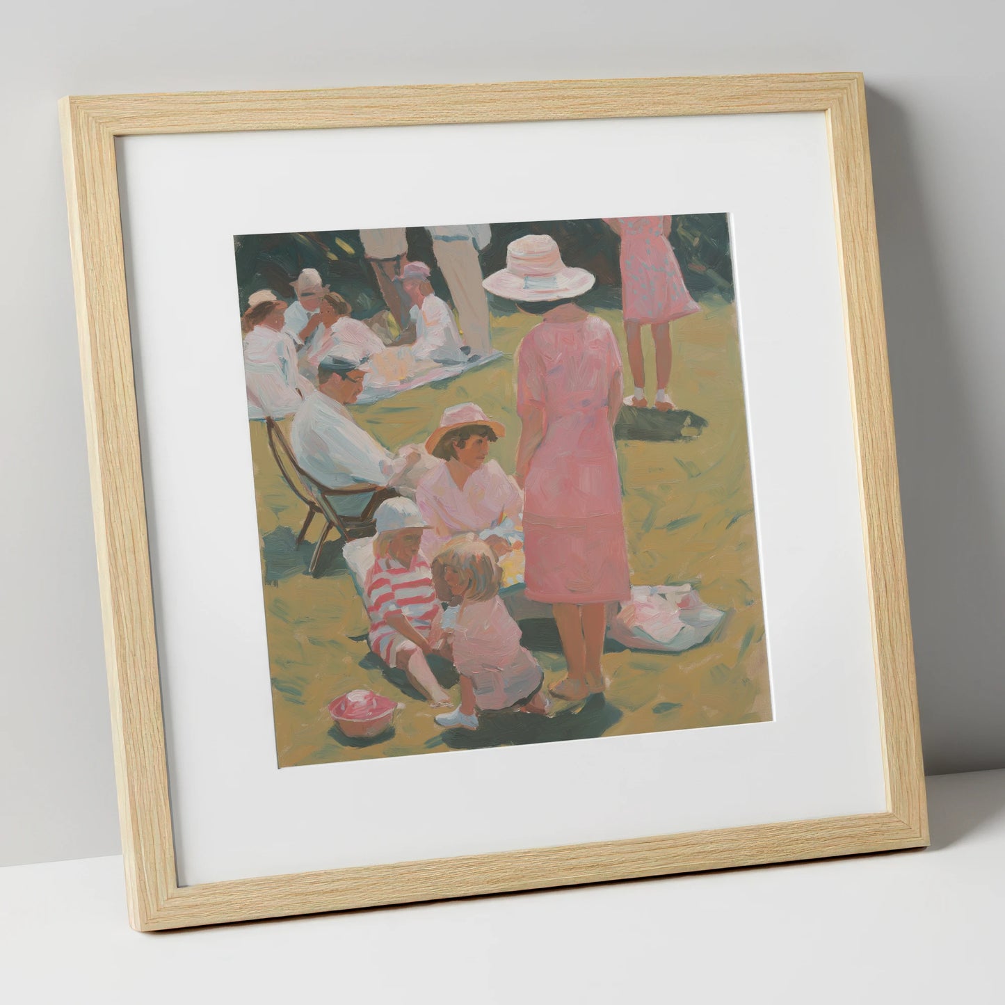Summer Race Enclosure racing horse art print in natural frame