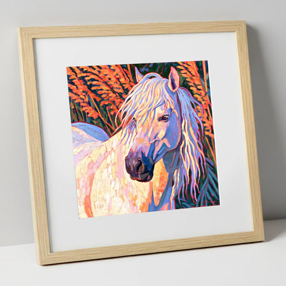 Vibrant Grey Horse Portrait horse breed art print in natural frame