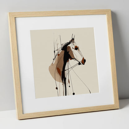 Dynamic Sepia Profile horse portrait art print in natural frame