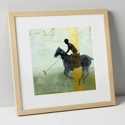 Gilded Chukka polo horse art print in natural frame