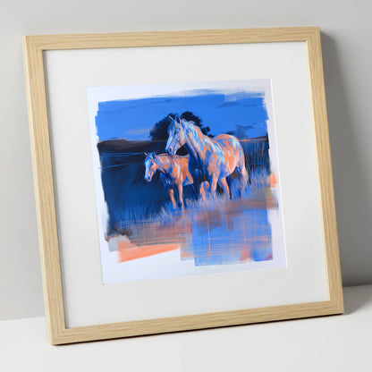Twilight Companions wild horses art print in natural frame