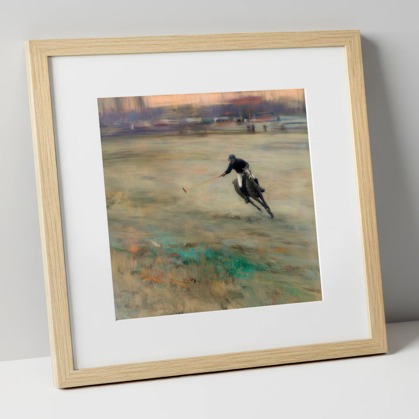 Twilight Chukka polo horse art print in natural frame