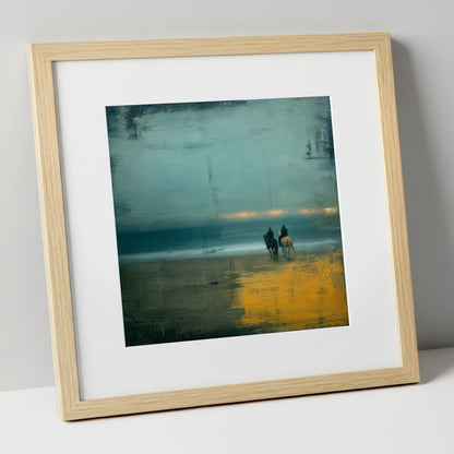 Ochre Tide Riders horse landscape art print in natural frame