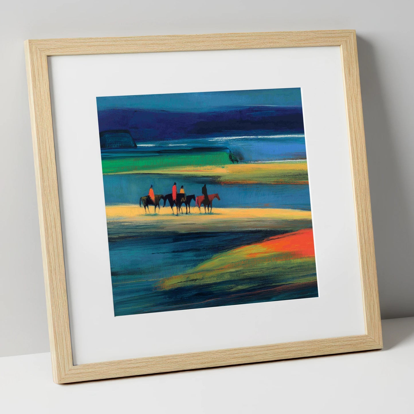 Riders on the Painted Tide horse landscape art print in natural frame