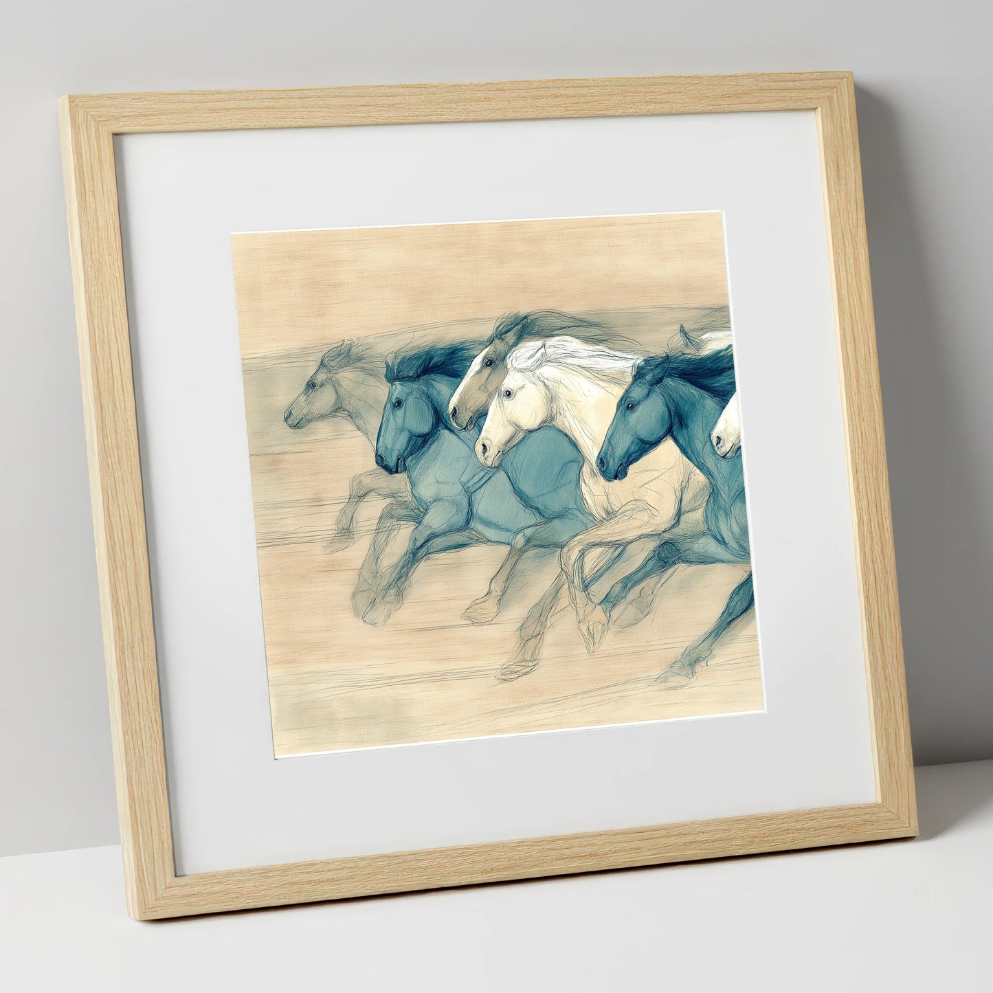 Rhythm of the Herd wild horses art print in natural frame