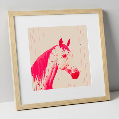 Bold Magenta Profile horse breed art print in natural frame