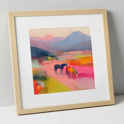 Vivid Horizons horse landscape art print in natural frame