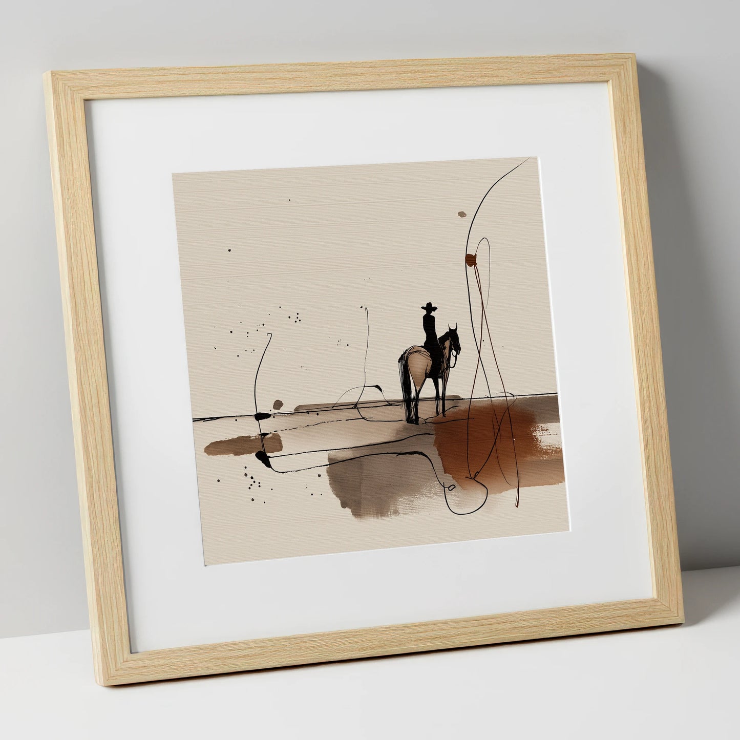 The Silent Frontier western horse art print in natural frame