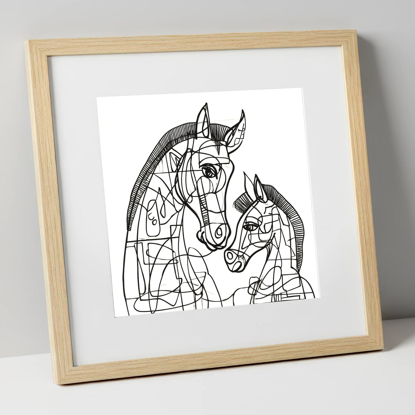 Structured Bond mare & foal art print in natural frame