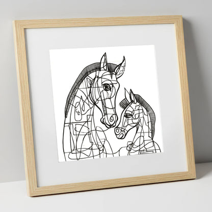 Structured Bond mare & foal art print in natural frame