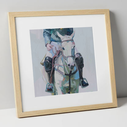 Quiet Before the Chukka polo horse art print in natural frame