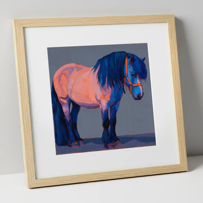 Cobalt Shadows Heavy Cob horse breed art print in natural frame