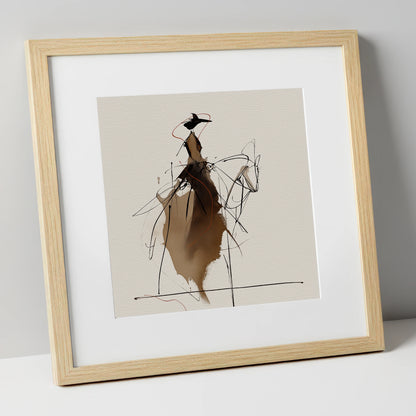 Elegant Sepia Rider horse & rider art print in natural frame
