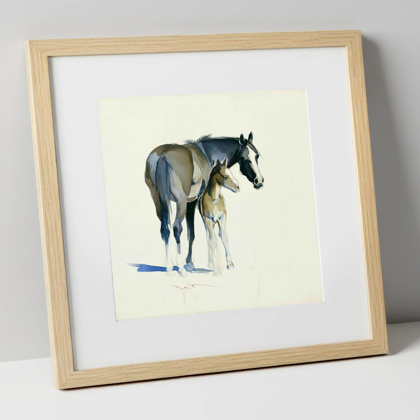 Gentle Guidance mare & foal art print in natural frame