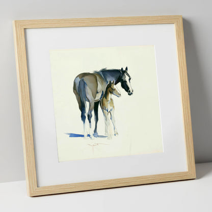 Gentle Guidance mare & foal art print in natural frame