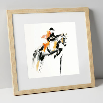 Amber Ascent show jumping horse art print in natural frame