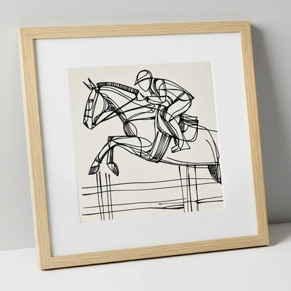The Perfect Arc show jumping horse art print in natural frame