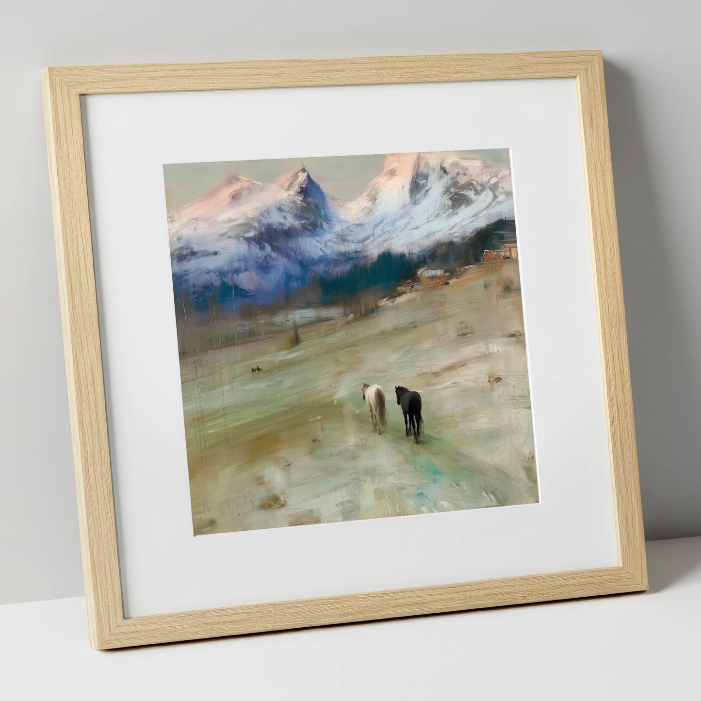 Journey to the Foothills horse landscape art print in natural frame