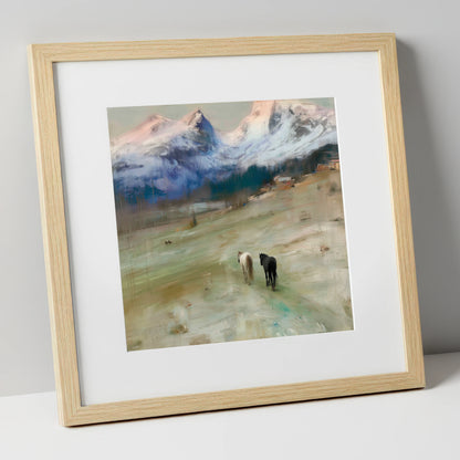 Journey to the Foothills horse landscape art print in natural frame