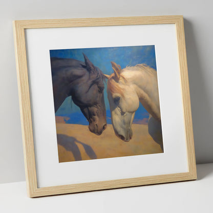 Kindred Spirits horse portrait art print in natural frame