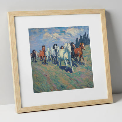Unbridled Spirit wild horses art print in natural frame