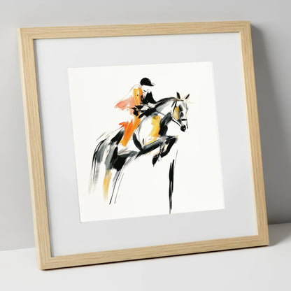 Amber Ascent show jumping horse art print in natural frame