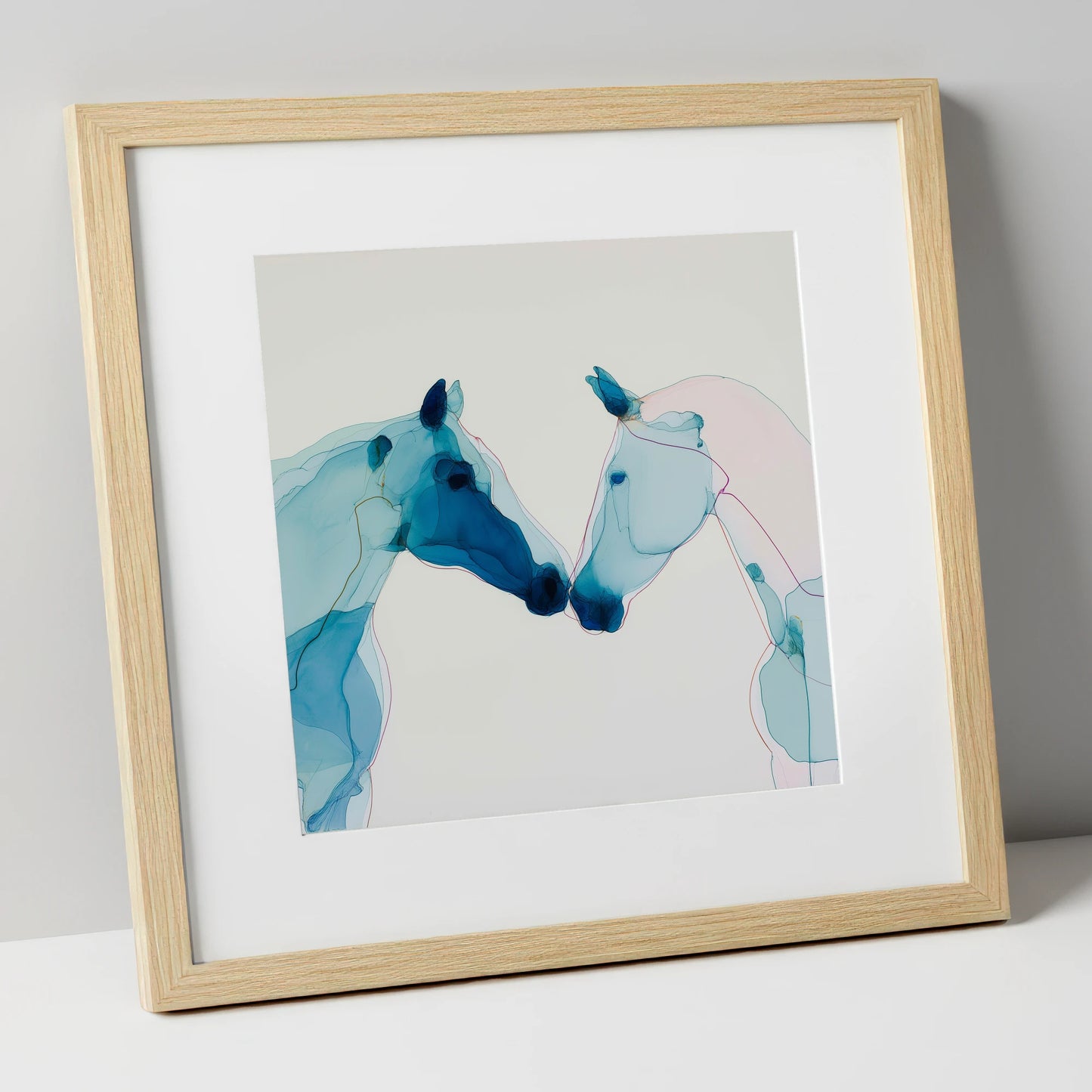Azure Affinity horse portrait art print in natural frame