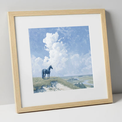 Guardian of the Valley horse landscape art print in natural frame
