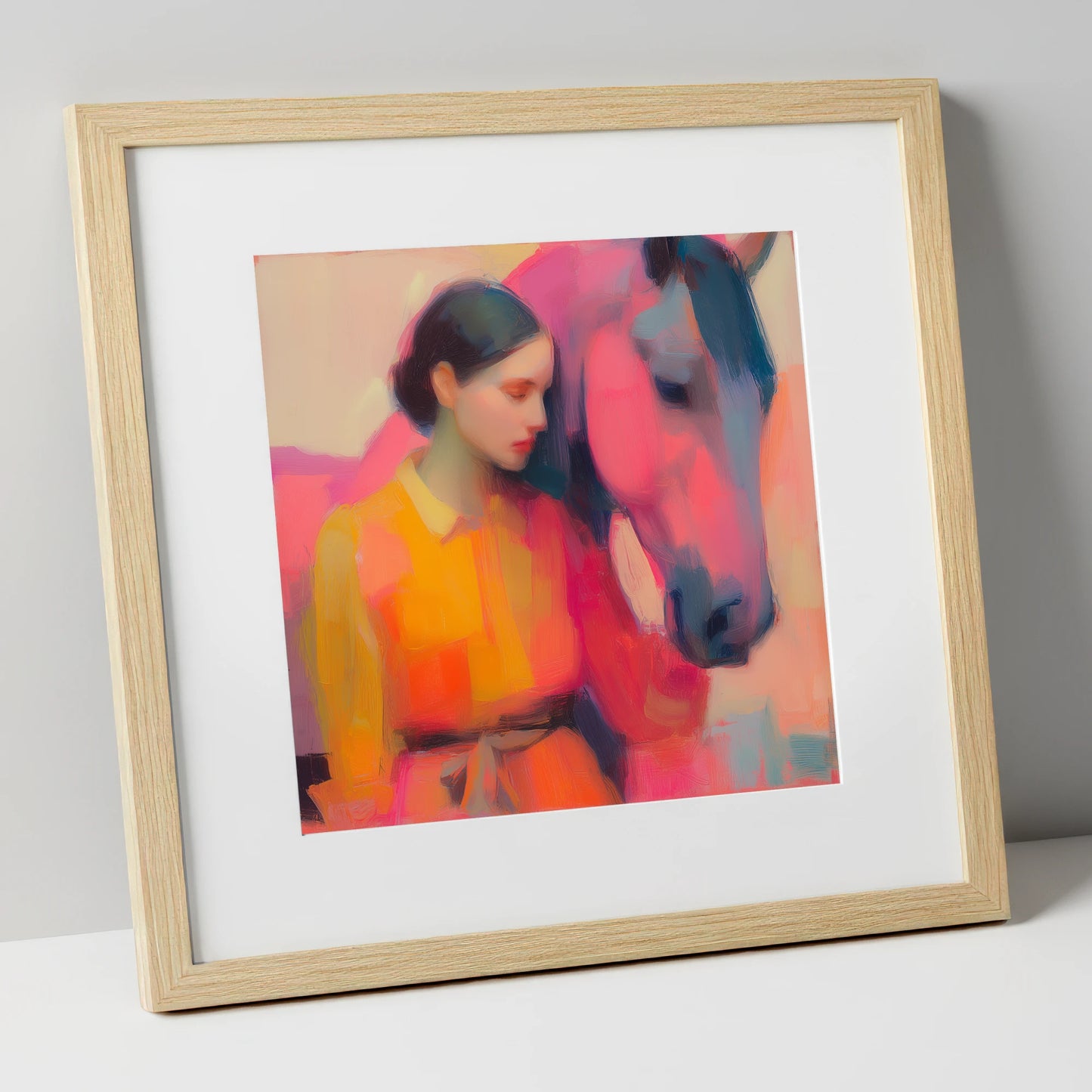 The Colour of Trust horse & rider art print in natural frame
