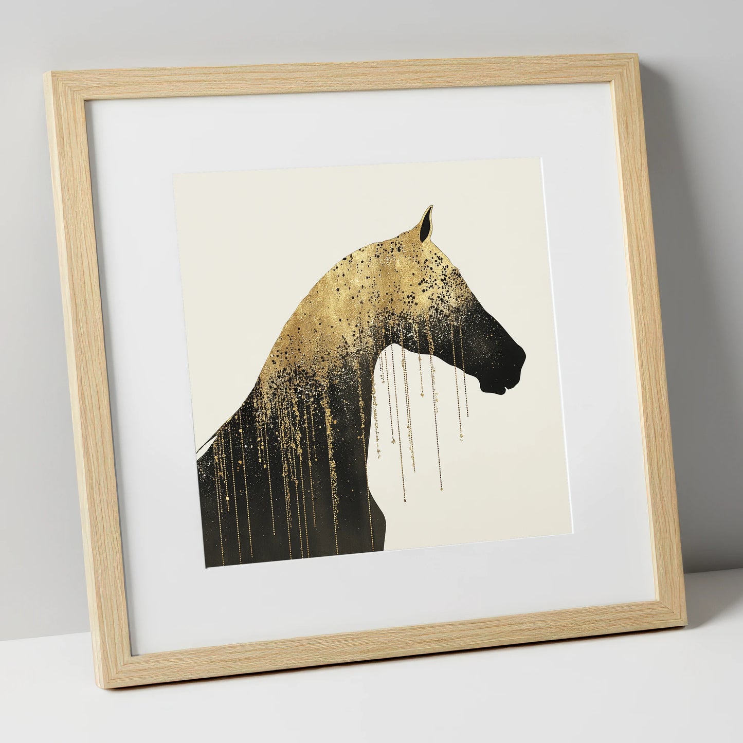 Gilded Equine Silhouette horse breed art print in natural frame