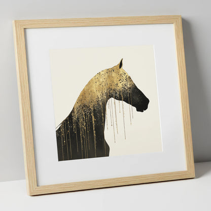 Gilded Equine Silhouette horse breed art print in natural frame