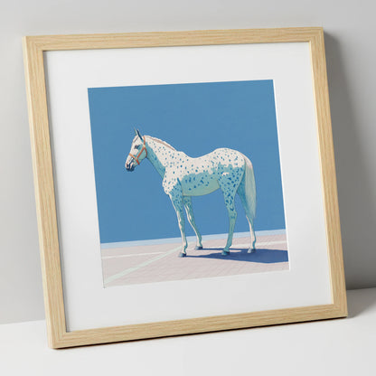 Appaloosa in Cerulean horse breed art print in natural frame