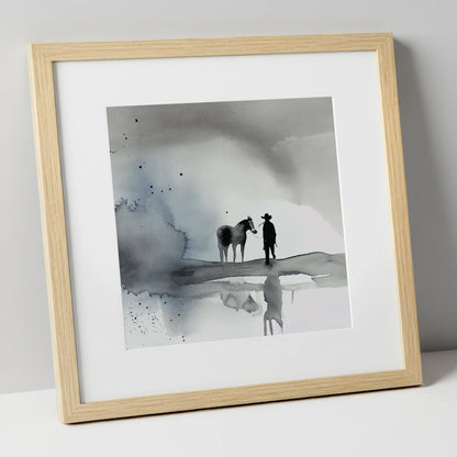 Silent Western Horizon western horse art print in natural frame