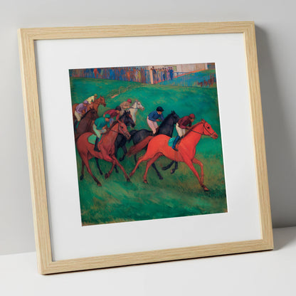 The Crimson Gallop racing horse art print in natural frame