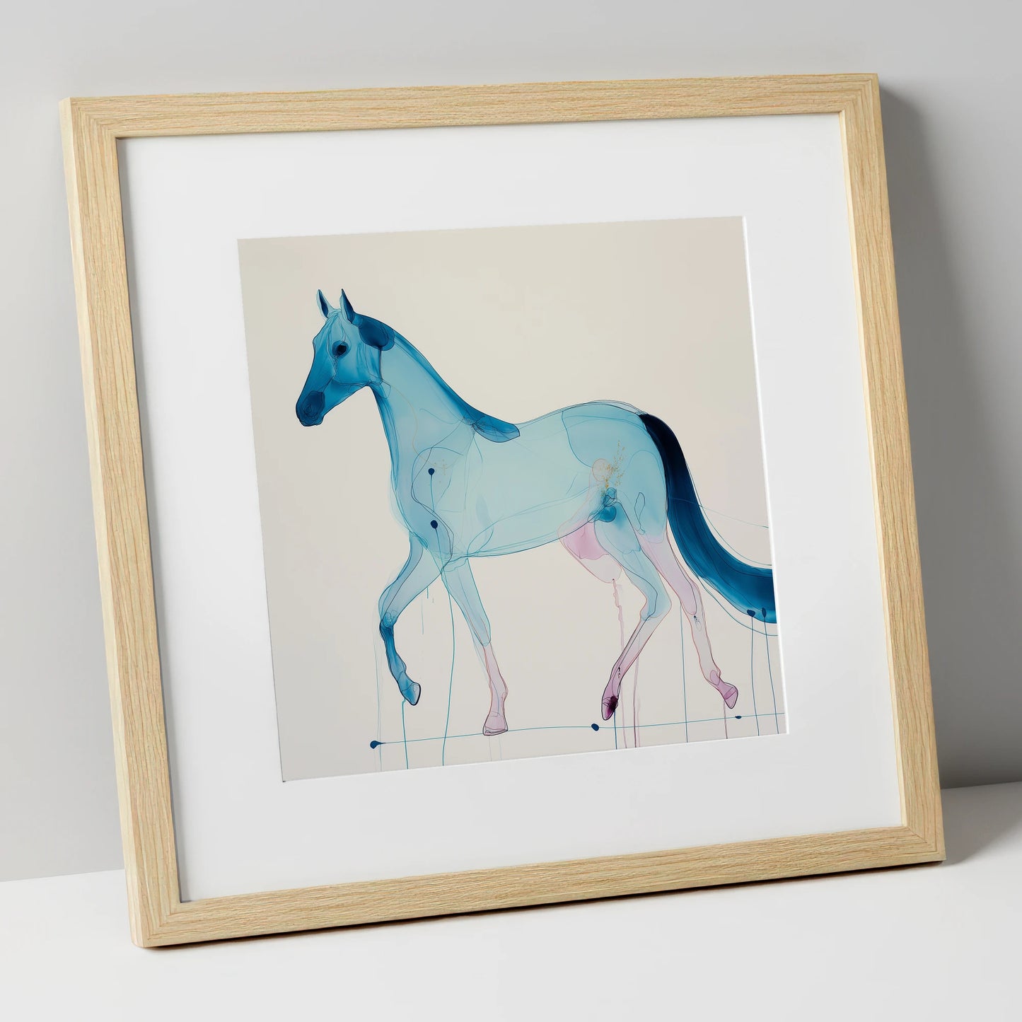 Cerulean Grace horse breed art print in natural frame