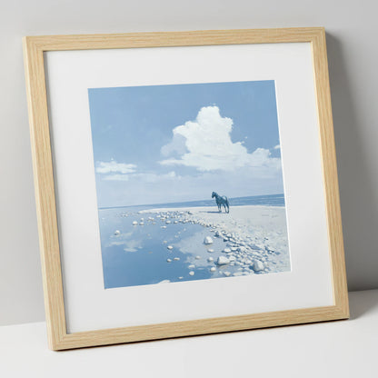 The Solitary Shore horse landscape art print in natural frame