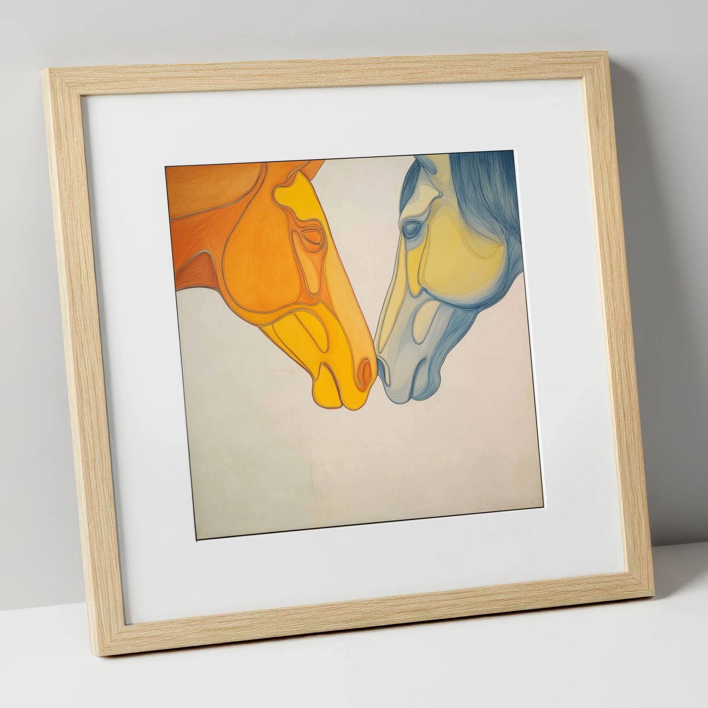 Flowing Connection horse portrait art print in natural frame