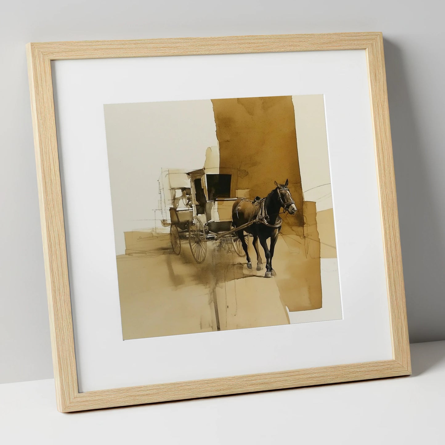 Timeless Carriage Horse working horse art print in natural frame